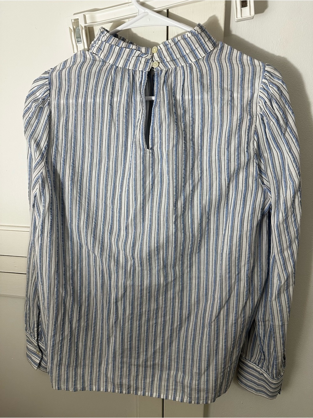 LOFT Blue and White Vertical Stripe Button-Back Casual Shirt